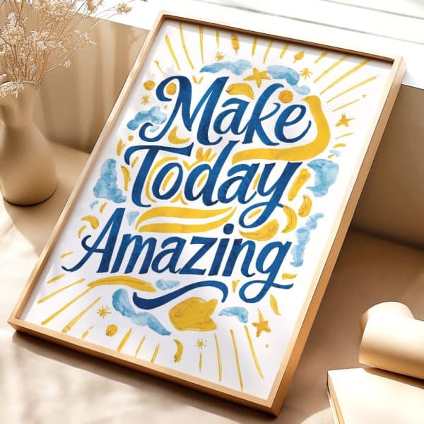 Framed Print With The Inspirational Message Make Today Amazing In Stylized Blue And Gold Lettering.