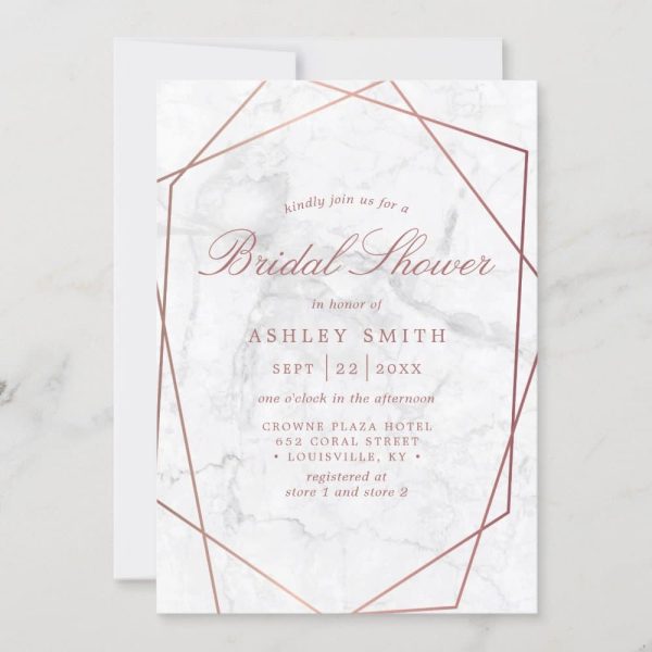 Marble Rose Gold Simple Geometric Bridal Shower Invitation