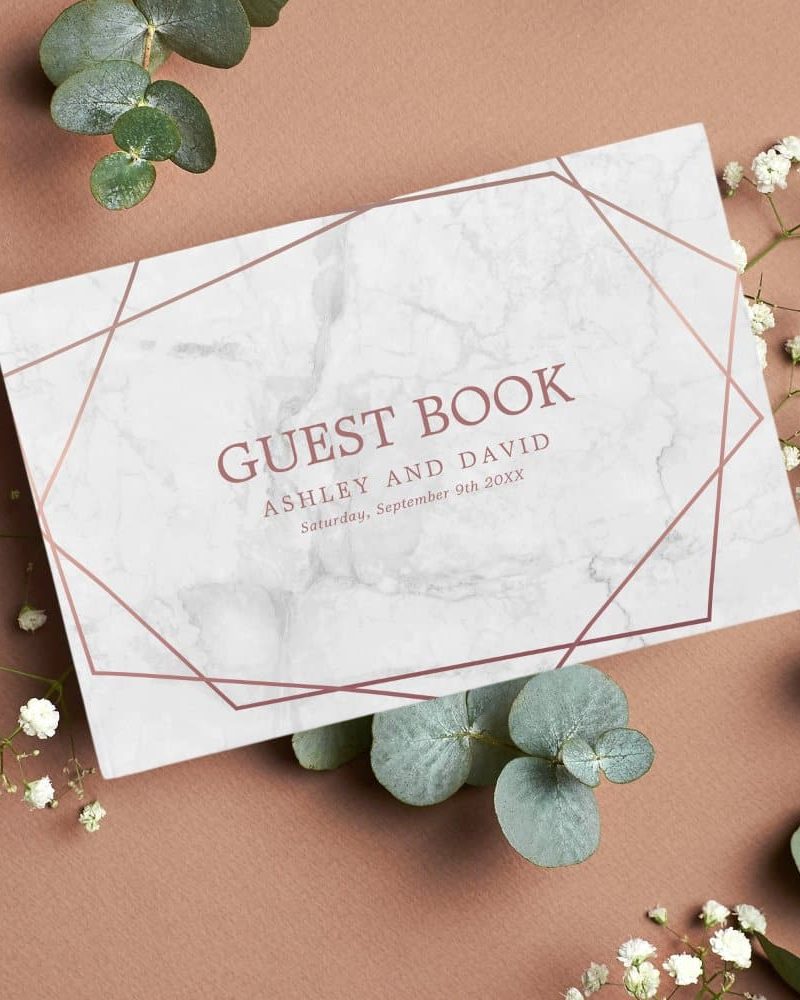 Marble Rose Gold Simple Geometric Wedding Guest Book
