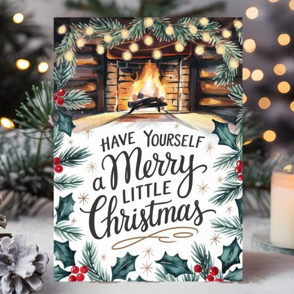 Christmas Card Featuring A Cozy Fireplace Scene With A Holiday Message: Have Yourself A Merry Little Christmas.