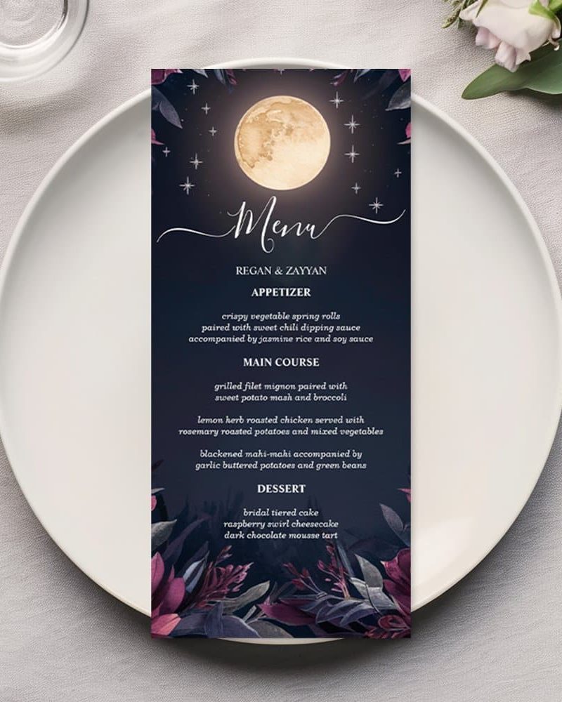 Midnight Garden Moon Wedding Menu