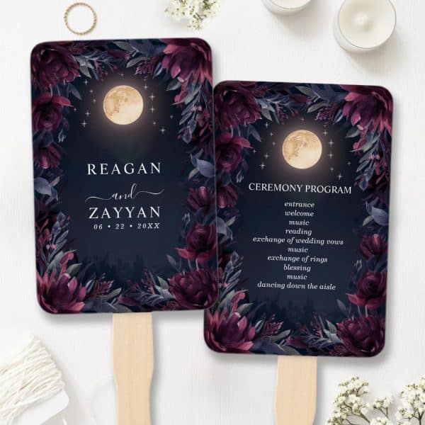 Midnight Garden Moon Wedding Program Hand Fan