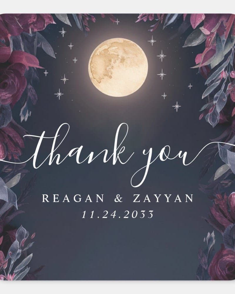 Midnight Garden Moon Wedding Thank You Square Sticker
