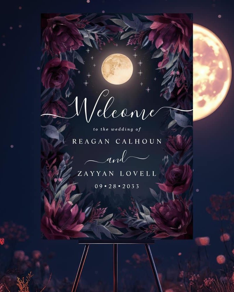 Midnight Garden Moon Wedding Welcome Foam Board