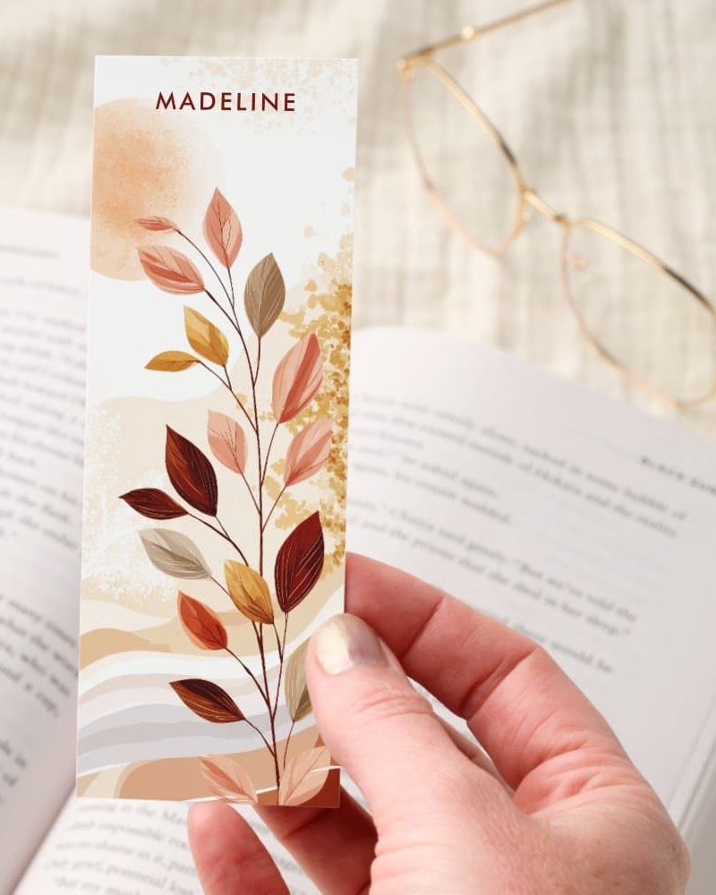 Minimalist Boho Leaves Neutral Personalized Bookmarks