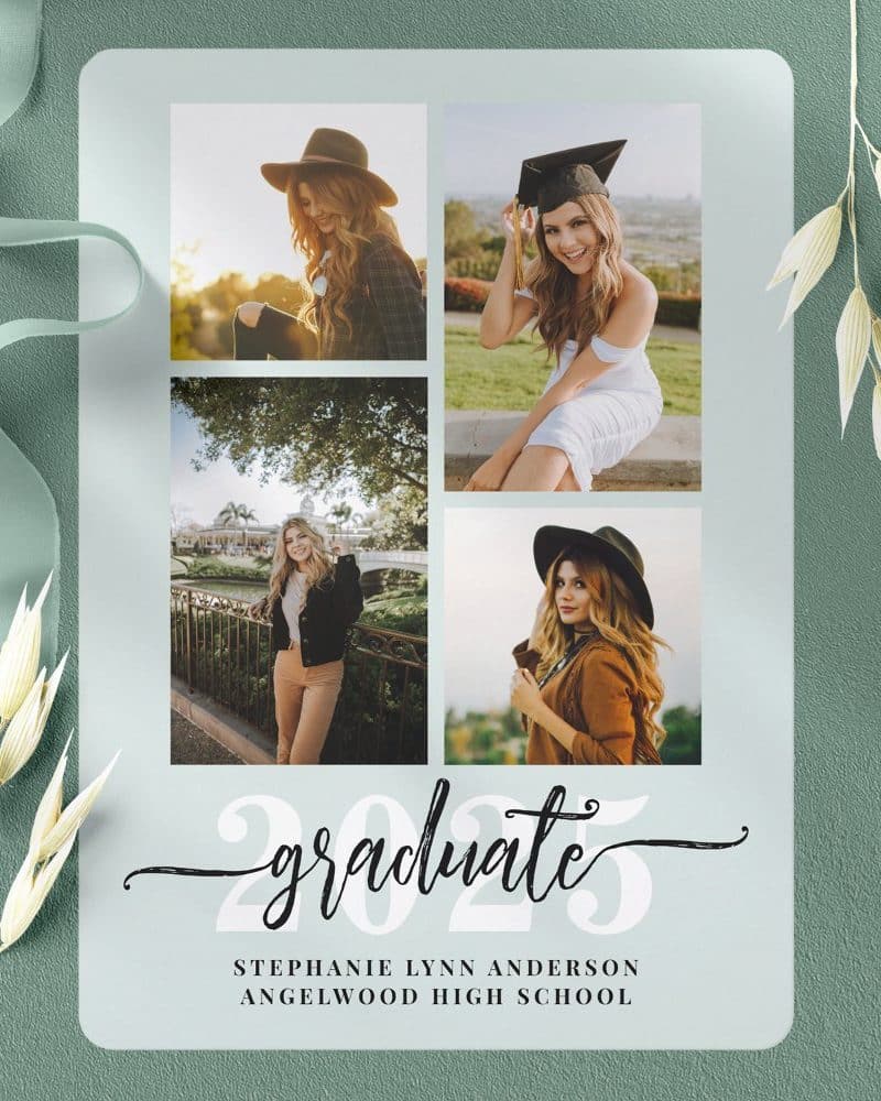 Graduation announcement featuring four photos of Stephanie Lynn Anderson, Angelwood High School graduate.