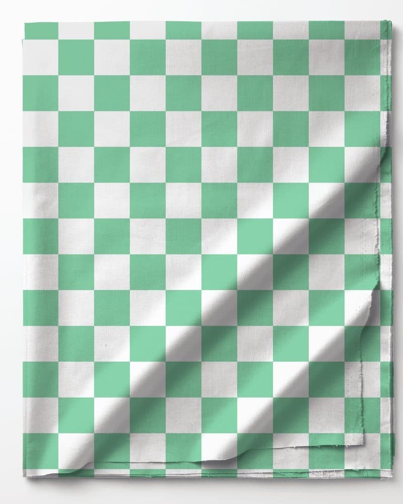 Mint green and white checkered fabric.
