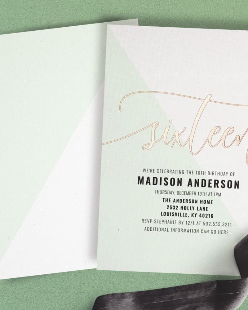 Sweet sixteen birthday invitation for Madison Anderson.