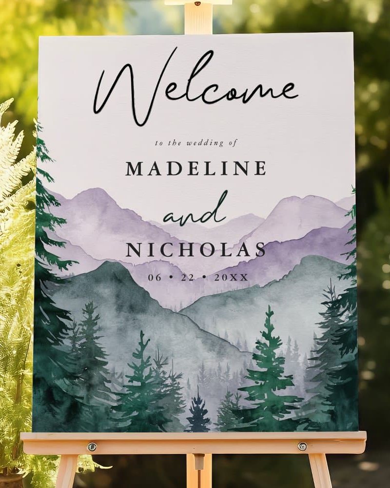 Misty Mountain Forest Watercolor Wedding Welcome Foam Board