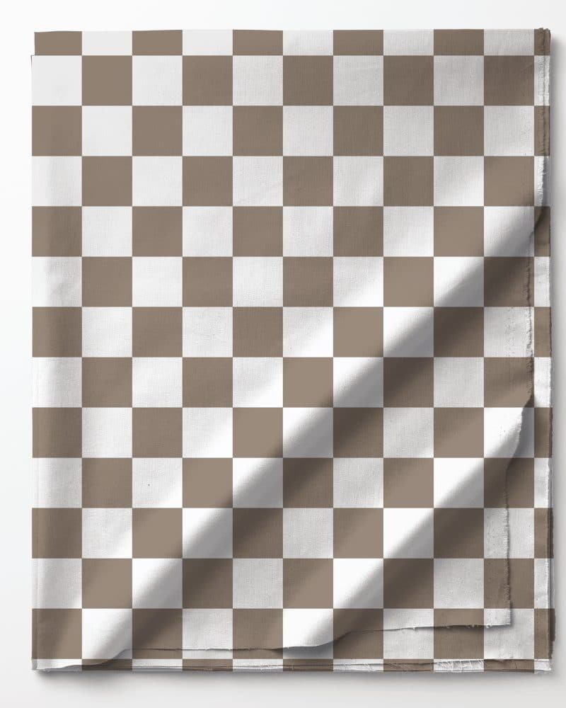 Brown and white checkered fabric.