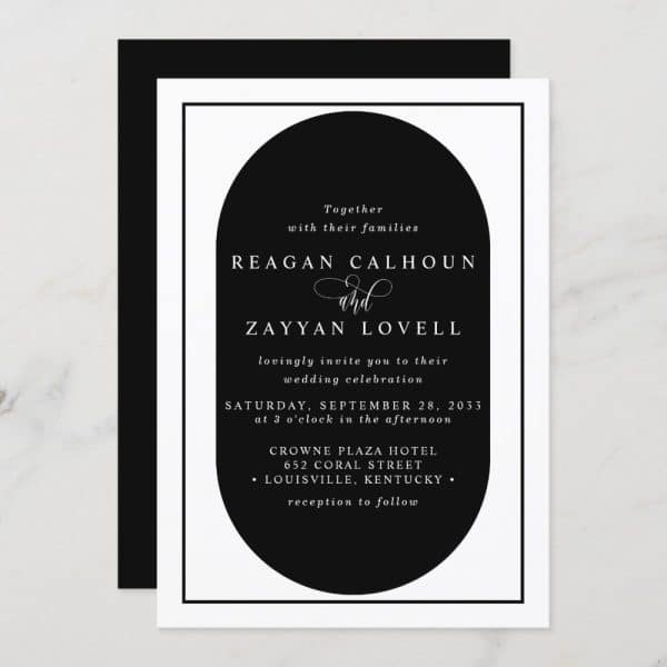 Black And White Wedding Invitation For Reagan Calhoun And Zayyan Lovell.