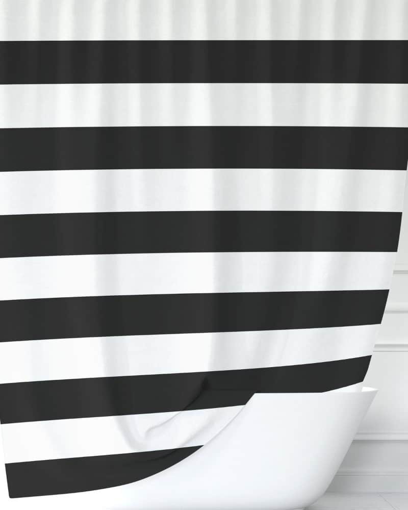 Black and white striped shower curtain.