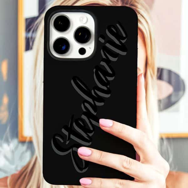 Black Iphone Case With The Name Stephanie In Stylized Lettering.