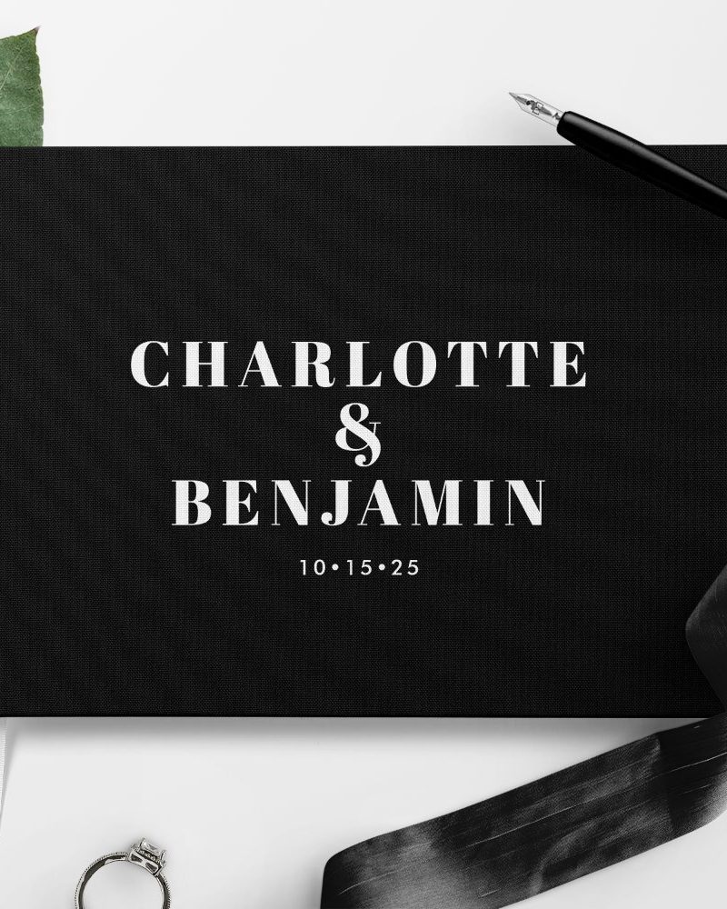 Modern Bold Minimalist Black And White Wedding Guest Book