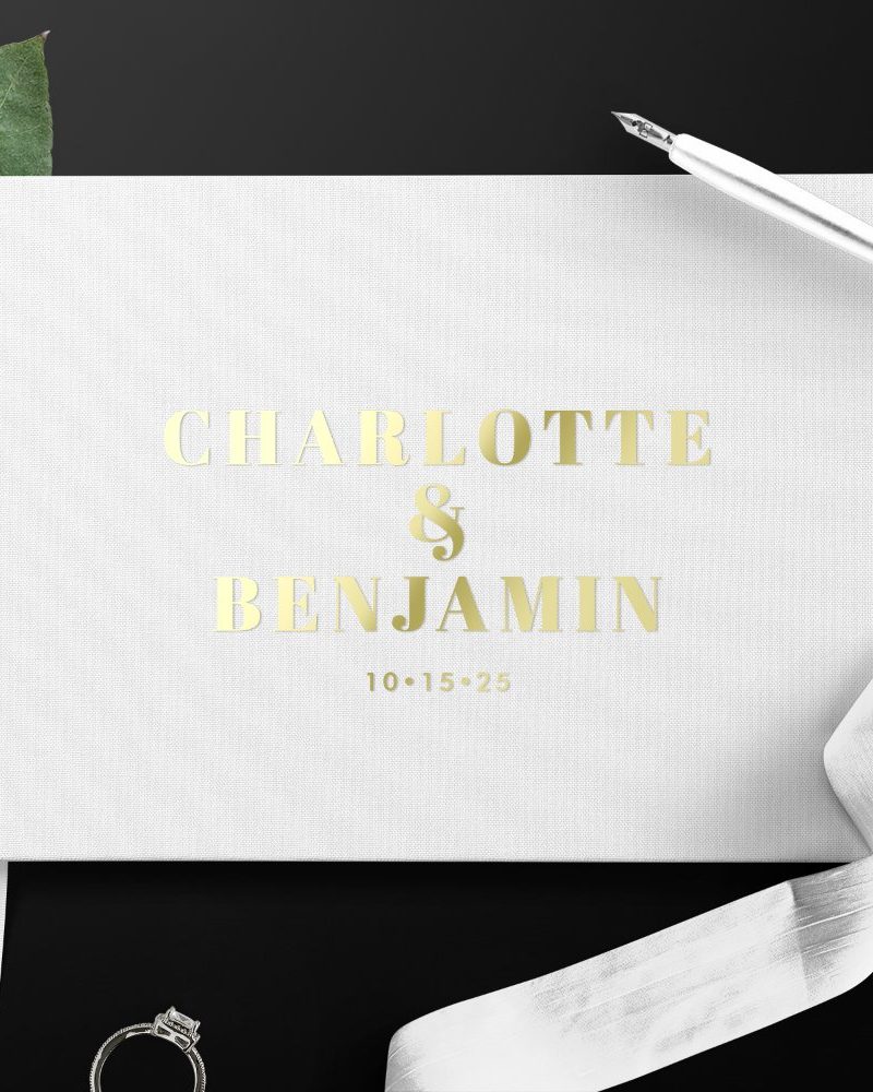 Modern Bold Minimalist White Gold Wedding Foil Guest Book
