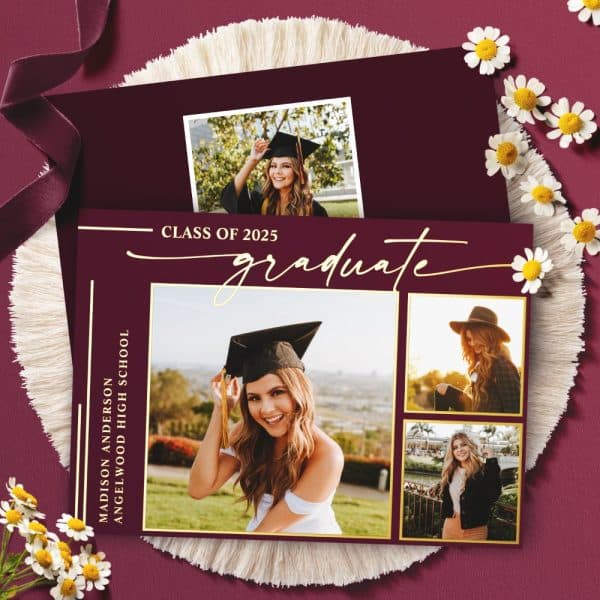 Graduation Announcement For Madison Anderson, Angelwood High School Class Of 2025, Featuring Three Photos Of The Graduate.