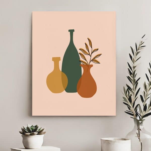 Abstract Art Print Of Three Vases And A Sprig.