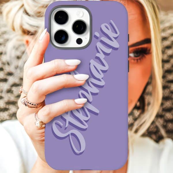 Purple Iphone Case With The Name Stephanie In A Stylized Script.