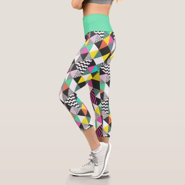 Woman'S Cropped Leggings With A Geometric, Multicolored Print.