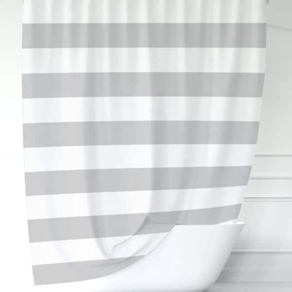 Grey And White Striped Shower Curtain.