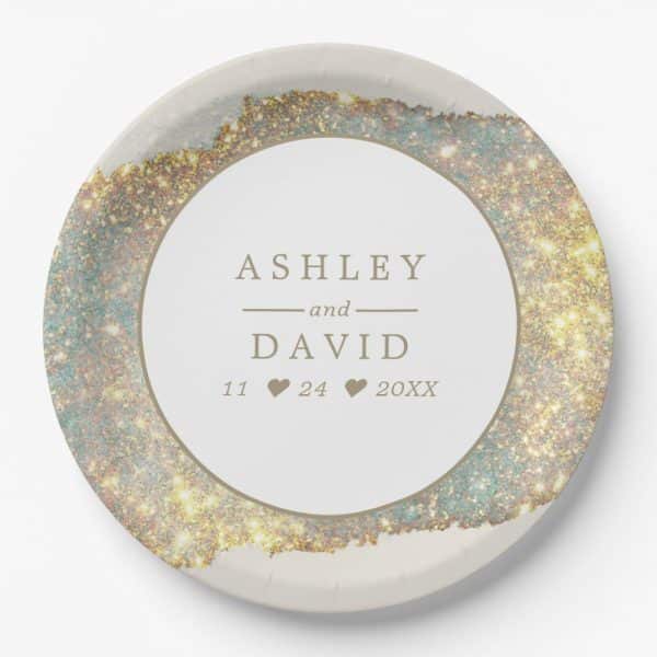 Modern Iridescent Glitter Wedding Paper Plates