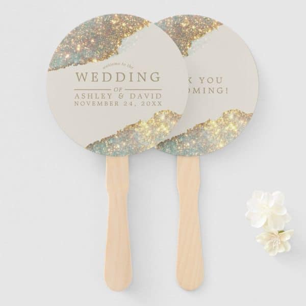 Modern Iridescent Holographic Glitter Wedding Hand Fan