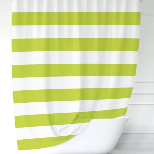 Lime Green And White Striped Shower Curtain.