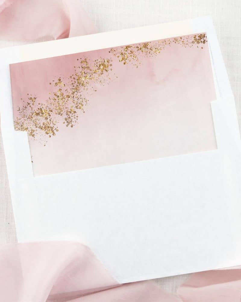 Modern Luxe Gold Flecks Blush Pink Mist Wedding Envelope Liner