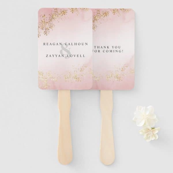 Modern Luxe Gold Flecks Blush Pink Mist Wedding Hand Fan