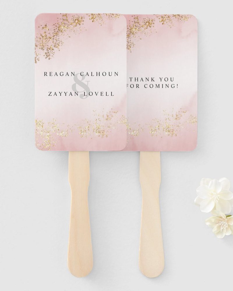 Modern Luxe Gold Flecks Blush Pink Mist Wedding Hand Fan