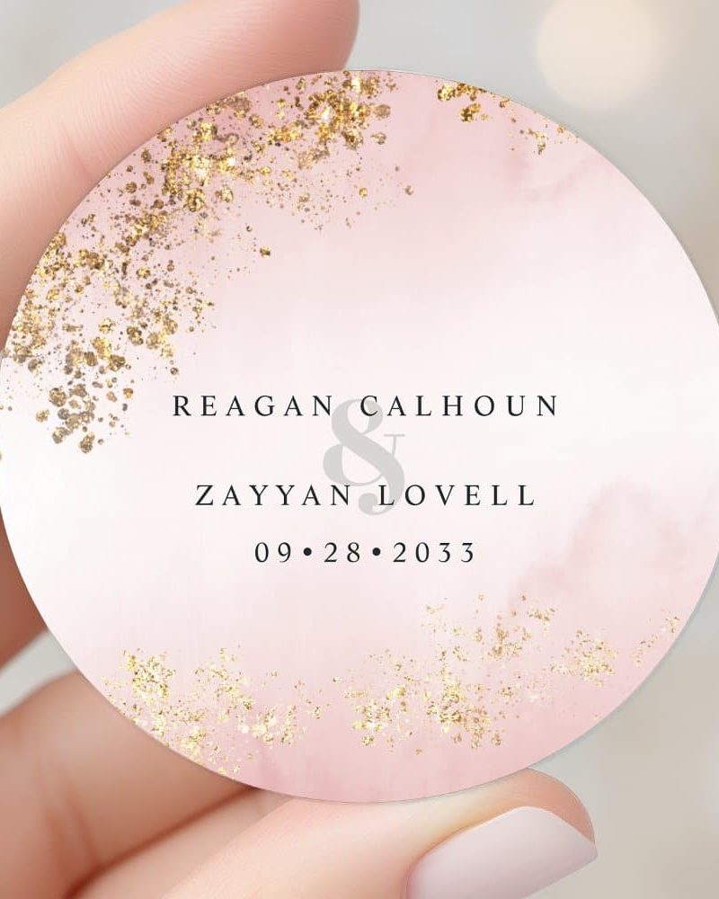 Modern Luxe Gold Flecks Blush Pink Wedding Classic Round Sticker