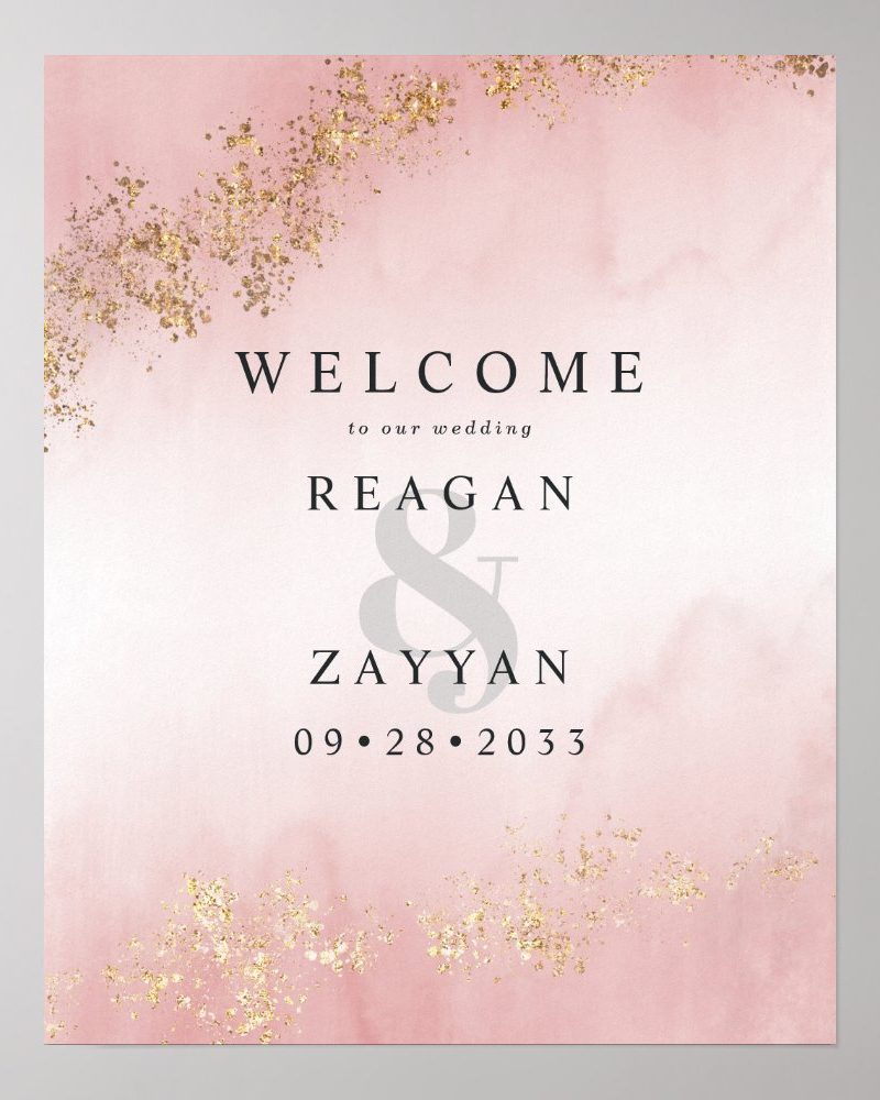 Modern Luxe Gold Flecks Blush Pink Wedding Welcome Poster