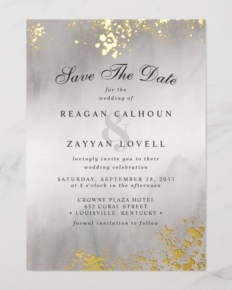 Save the date for the wedding of Reagan Calhoun and Zayyan Lovell, September 28, 2033, at the Crowne Plaza Hotel in Louisville, Kentucky.