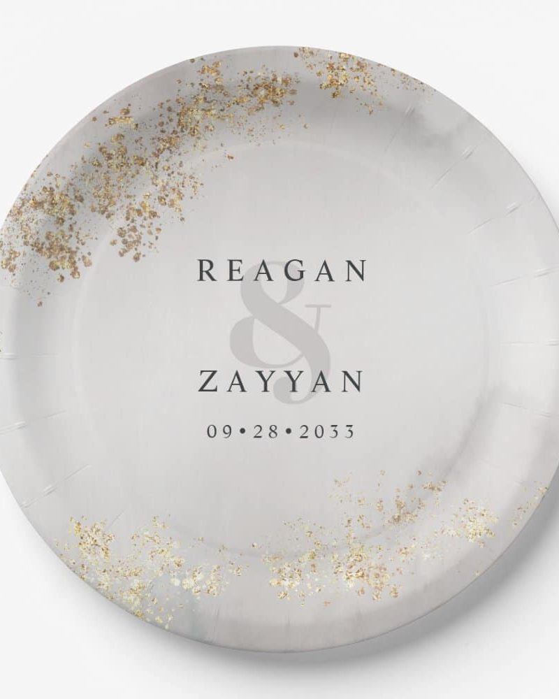 Modern Luxe Gold Flecks Gray Mist Wedding Paper Pl Paper Plates