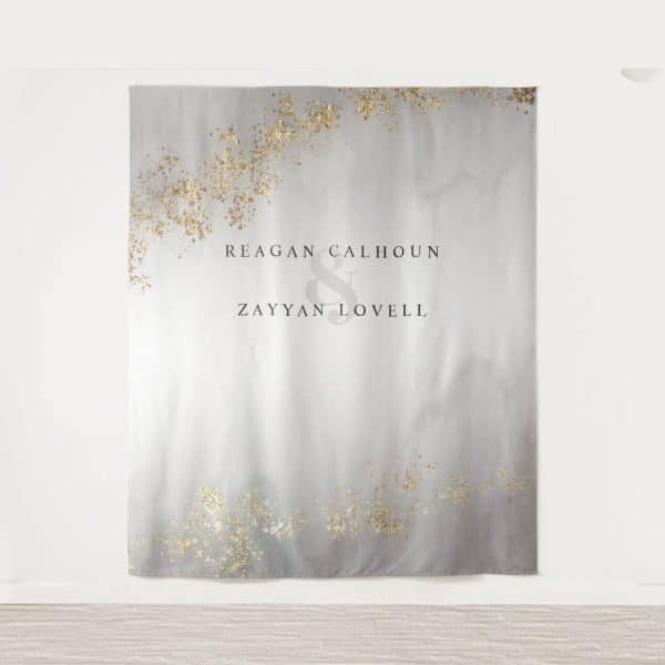 Modern Luxe Gold Flecks Gray Mist Wedding Photo Tapestry