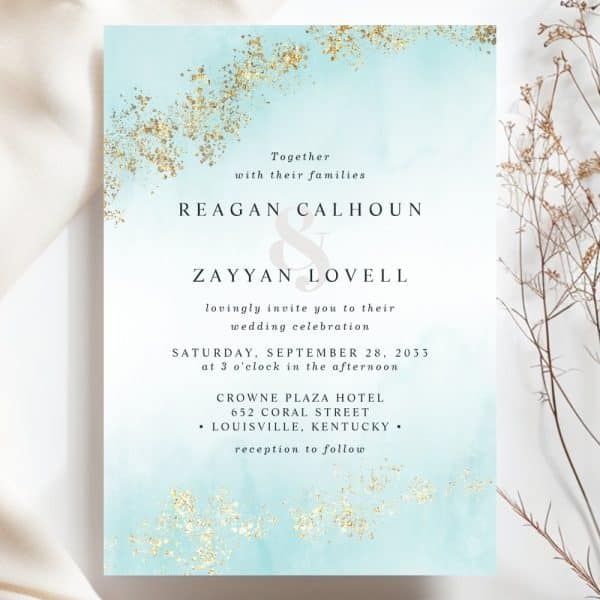 Wedding Invitation For Reagan Calhoun And Zayyan Lovell, September 28, 2033, At The Crowne Plaza Hotel In Louisville, Kentucky.
