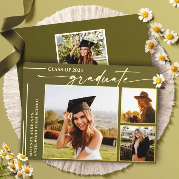 Graduation Announcement Featuring Three Photos Of Madison Anderson, A 2025 Angelwood High School Graduate.