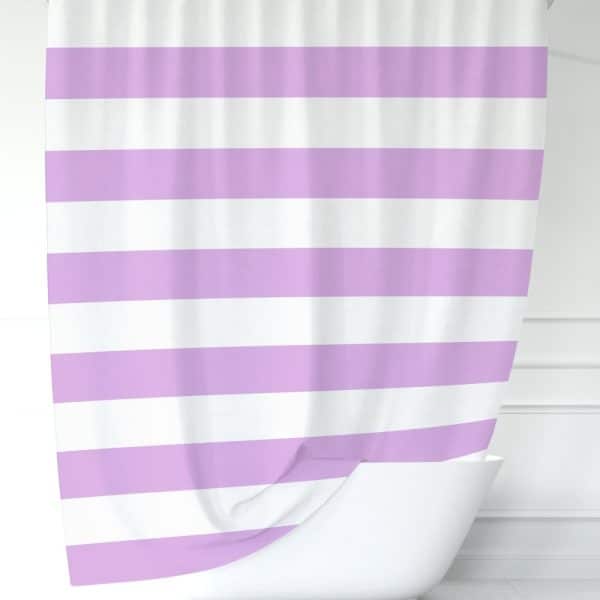Lavender And White Striped Shower Curtain.