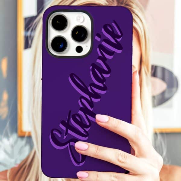 Purple Phone Case With The Name Stephanie In A Stylized Script.