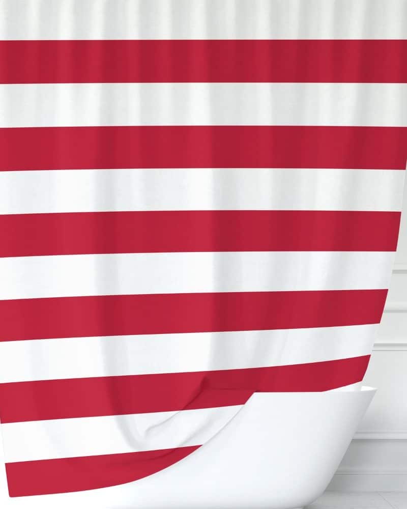 Red and white striped shower curtain.