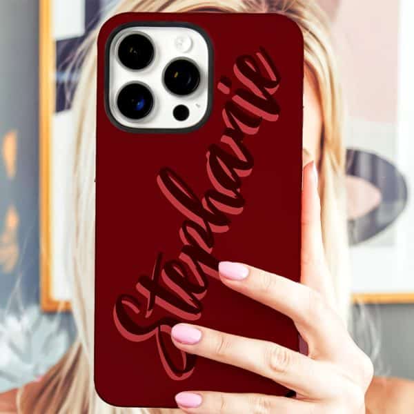 Red Phone Case With The Name Stephanie In A Stylized Font.