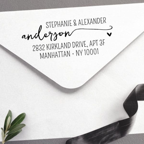 Return Address Stamp On A White Envelope Showing Stephanie &Amp; Alexander Anderson'S Manhattan Address.