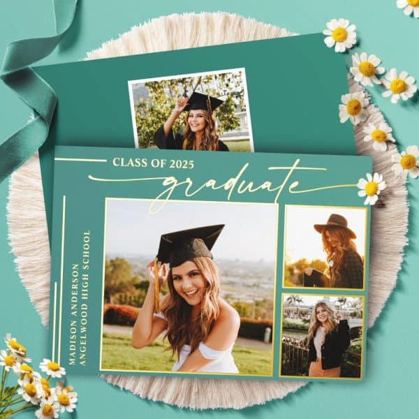 Graduation Announcement Featuring Three Photos Of Madison Anderson, Class Of 2025, Angelwood High School Graduate.