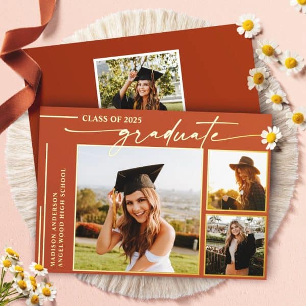 Graduation Announcement For Madison Anderson, Class Of 2025, Angelwood High School, Featuring Three Photos Of The Graduate.
