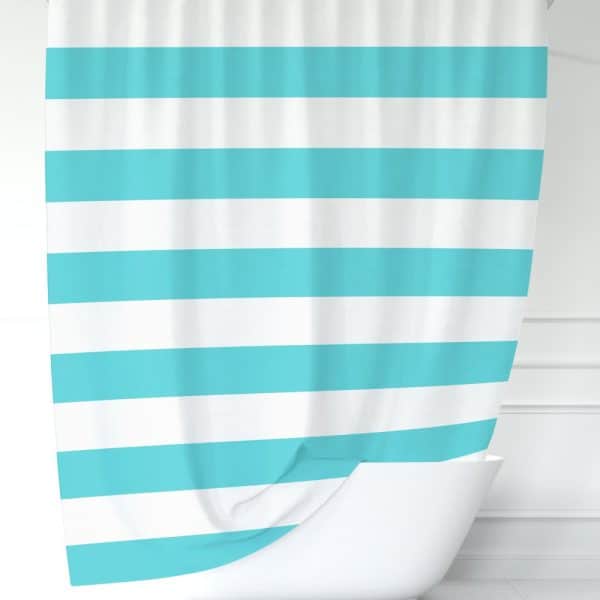Teal And White Striped Shower Curtain.