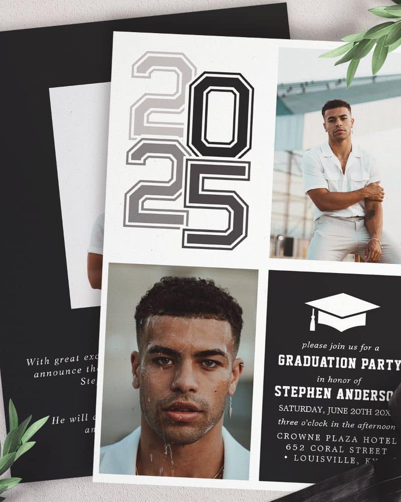 Graduation invitation featuring photos of Stephen Anderson and the year 2025.