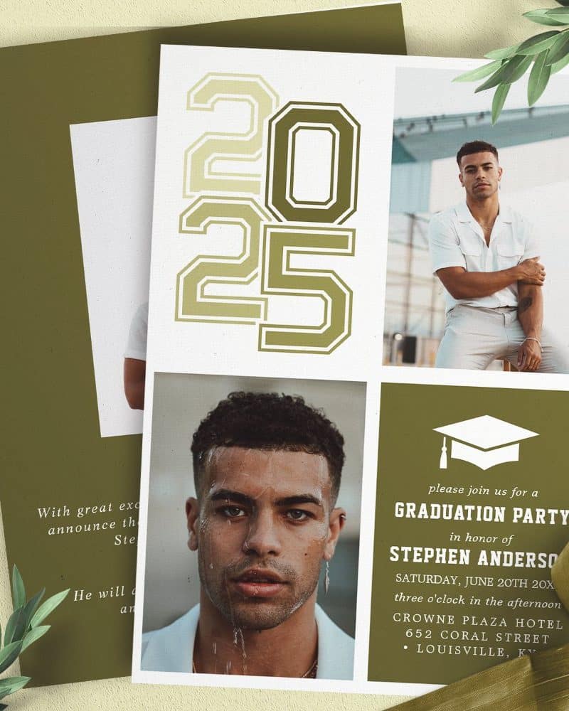 Graduation announcement featuring photos of the graduate and the text 2025.
