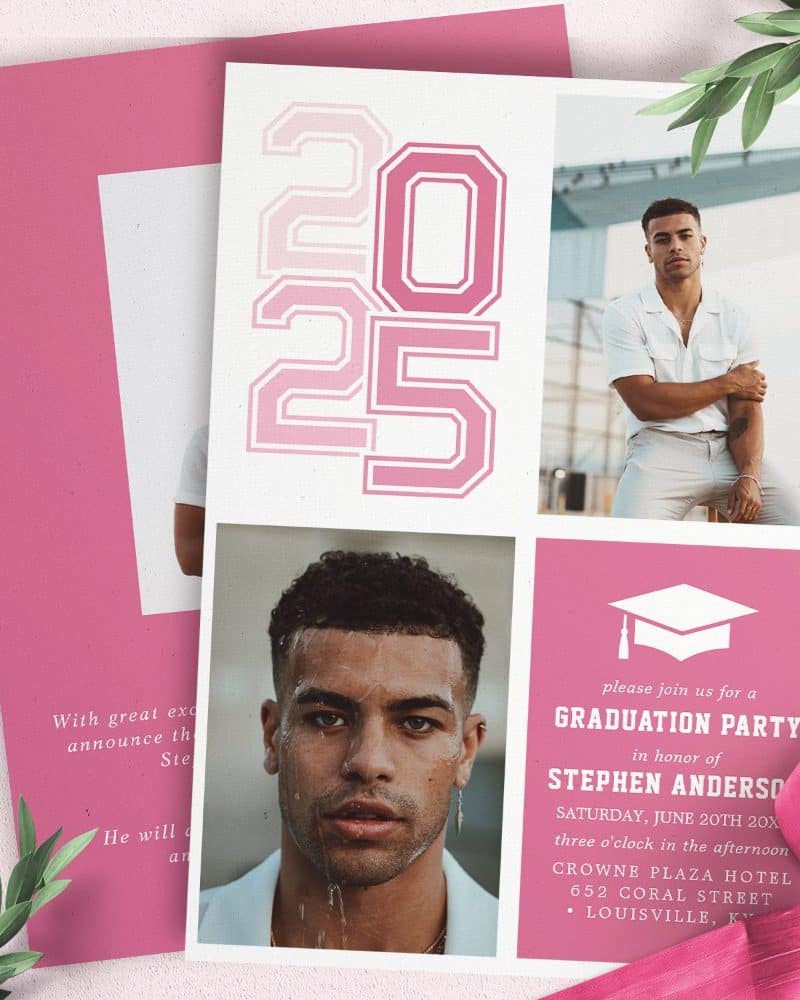 Graduation party invitation with photos of the graduate and the year 2025.