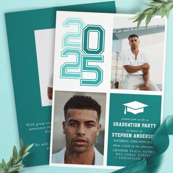 Graduation Party Invitation With Photos Of The Graduate And The Year 2025.
