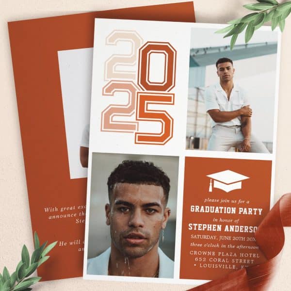 Graduation Party Invitation For Stephen Anderson, Class Of 2025, Featuring Photos Of The Graduate And The Event Details.